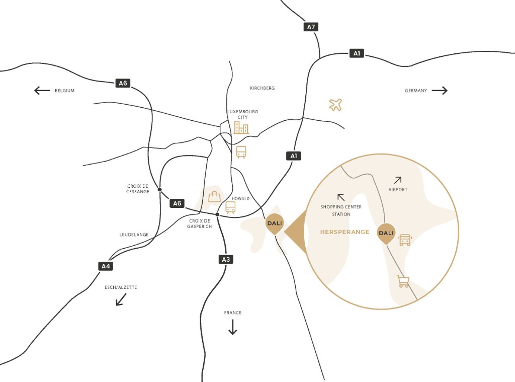 Map showing the location of DALI Residence in Hesperange and its surroundings